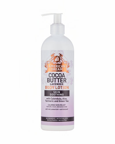 American Dream Cocoa Butter Lavender Body Lotion, All Natural Ingredients Skin Care such as Calendula, Aloe, Turmeric, Green Tea, 16 oz, Body Moisturizer, Travel Size Lotion