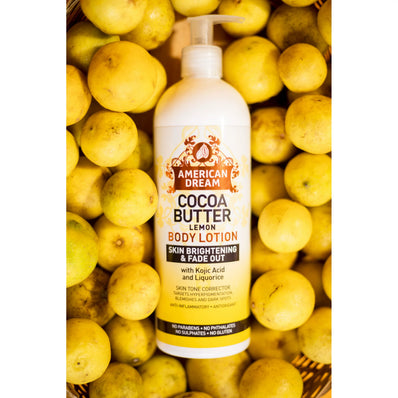 American Dream Cocoa Butter Lemon Body Lotion, All-Natural Ingredients with with Kojic Acid and Licorice, 16 oz